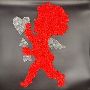 Vintage Melted Plastic Popcorn Cupid Valentine's Day Melted Heart Arrow 21 1/2”
